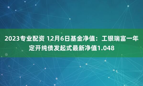 2023专业配资 12月6日基金净值:工银瑞富一年定开纯债发起式最新净值1.048