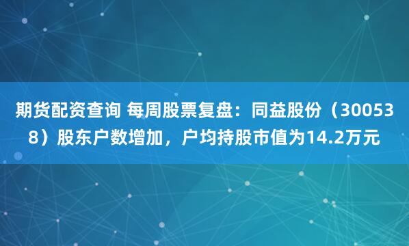 期货配资查询 每周股票复盘：同益股份（300538）股东户数增加，户均持股市值为14.2万元